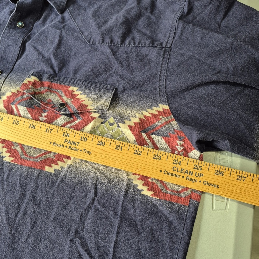 Vintage Wrangler Shirt Mens XL Navy Pearl Snap Aztec Southwestern Navajo 90s - Picture 6 of 8